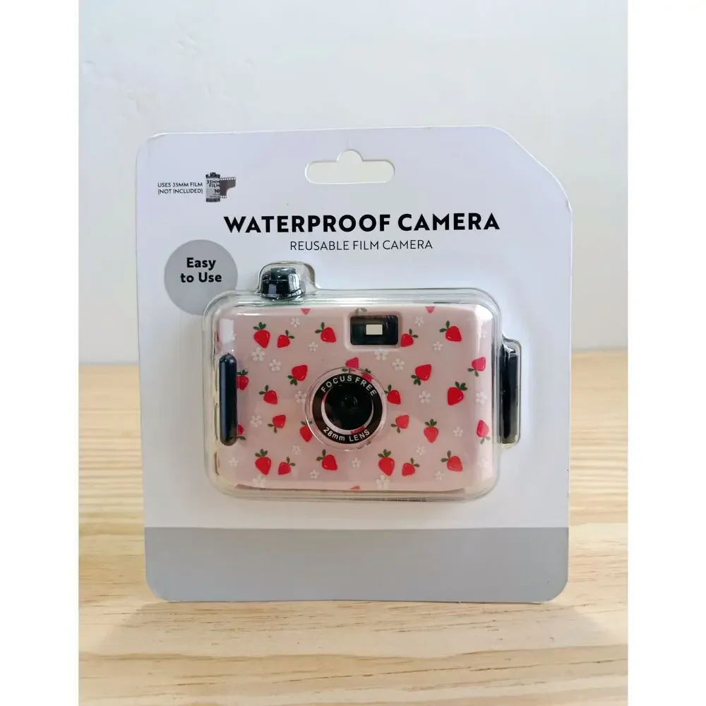 NEW Reusable 35mm Waterproof Film Camera Strawberry Print Retro Vintage Style
